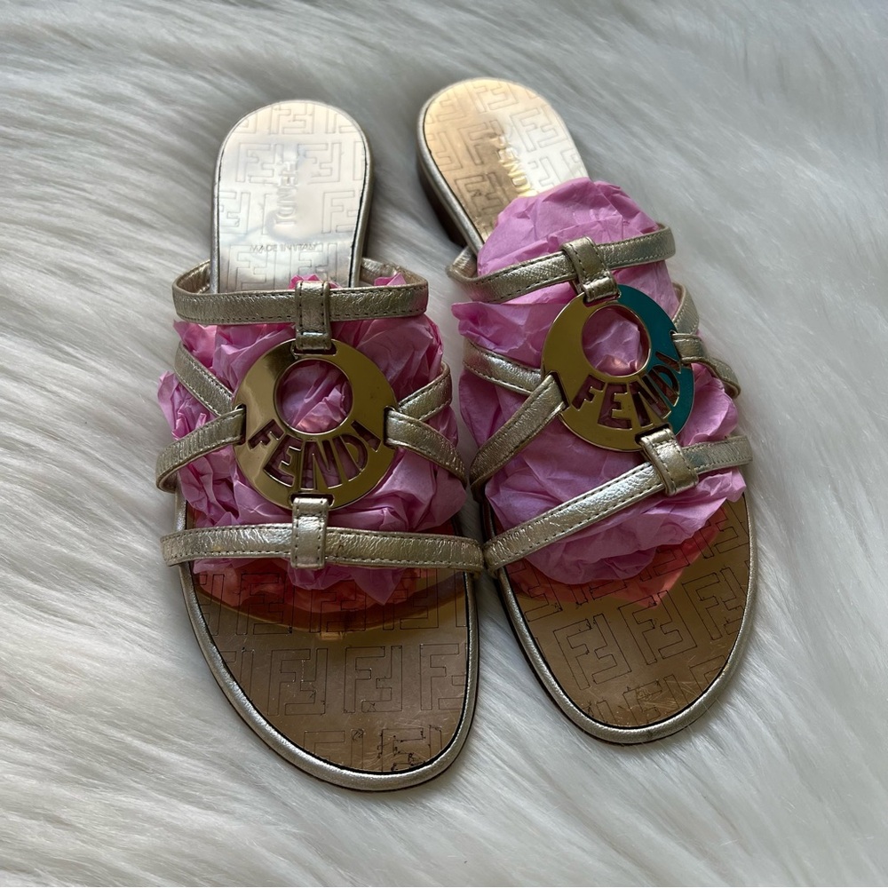 Fendi Metallic Gold Sandals